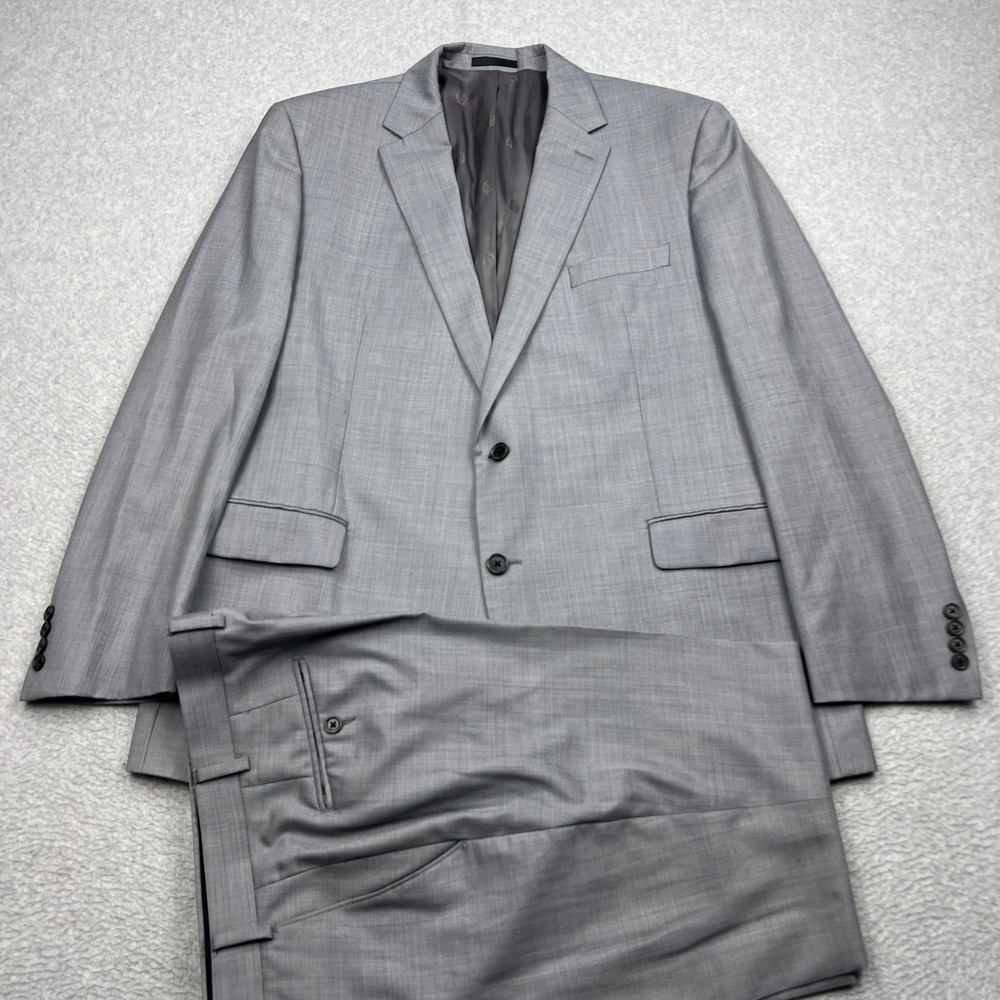 Ralph Lauren Suit Set Mens 46L 38x30 Gray Wool Woven 2-Button Jacket Pants 2Pc